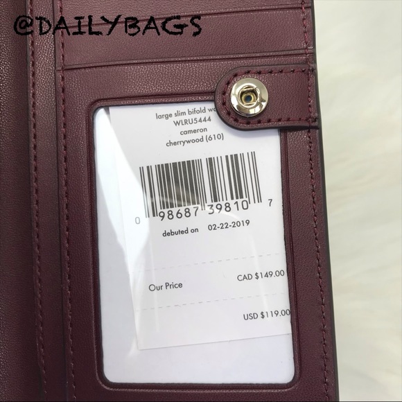 KATE SPADE NEW LARGE BIFOLD SLIM CHERRYWOOD WALLET - Picture 4 of 5